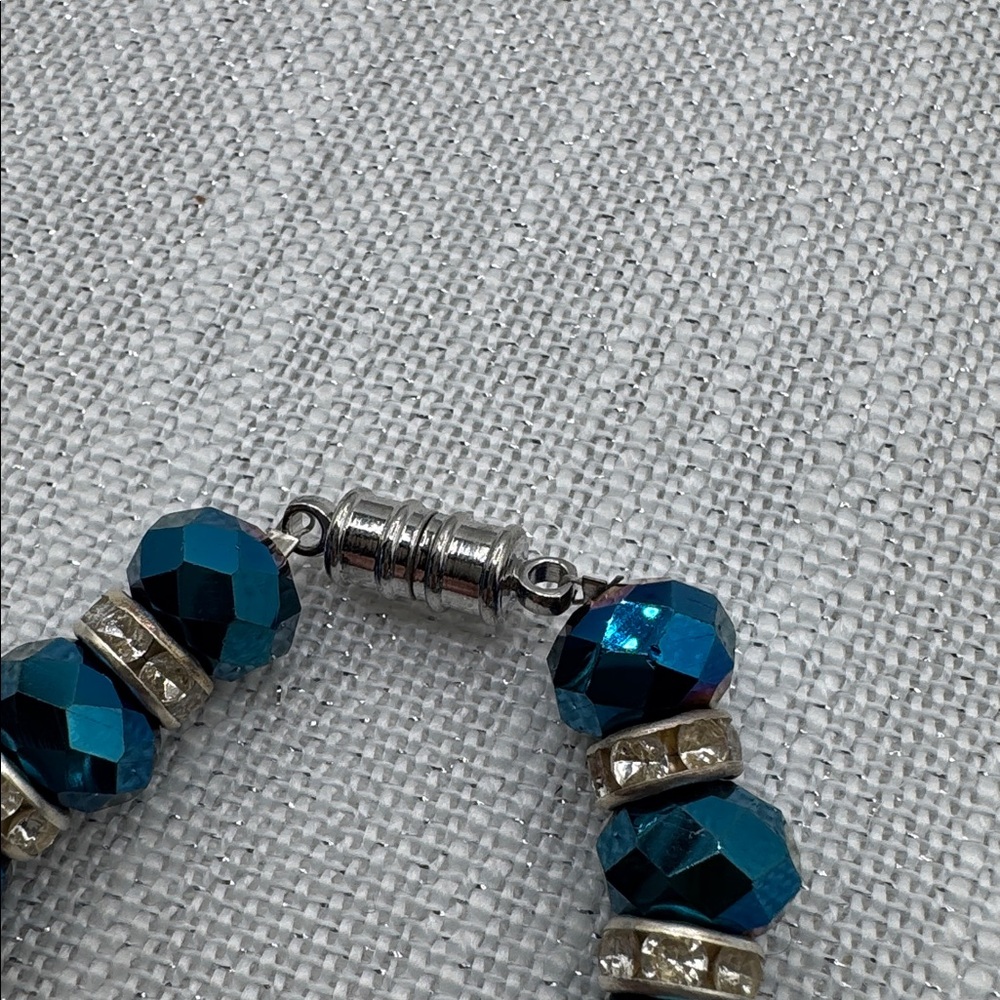 necklace & earring set clear rhinestone spacers blue beads magnetic clothes NEW - Picture 5 of 7